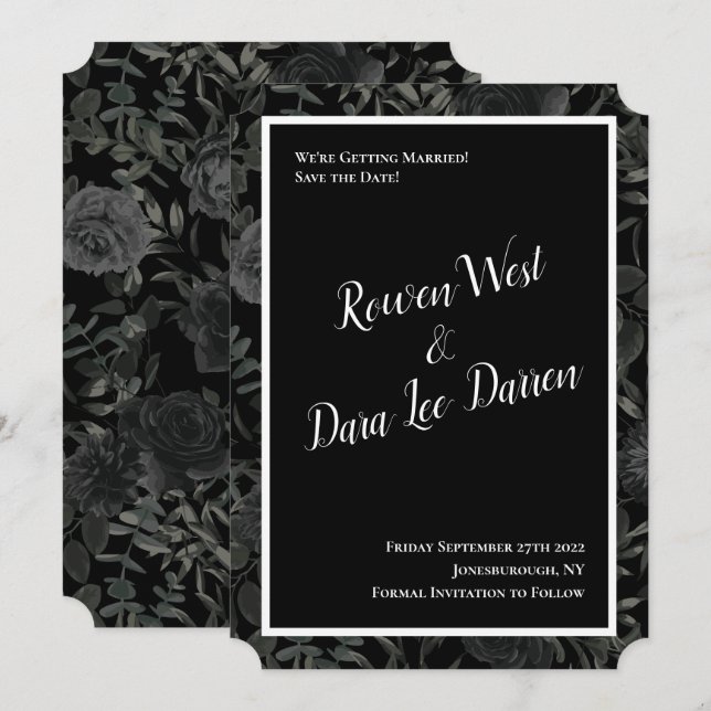 White and Black Rose Gothic Wedding Save the Date Invitation (Front/Back)
