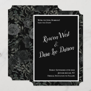 White and Black Rose Gothic Wedding Save the Date Invitation