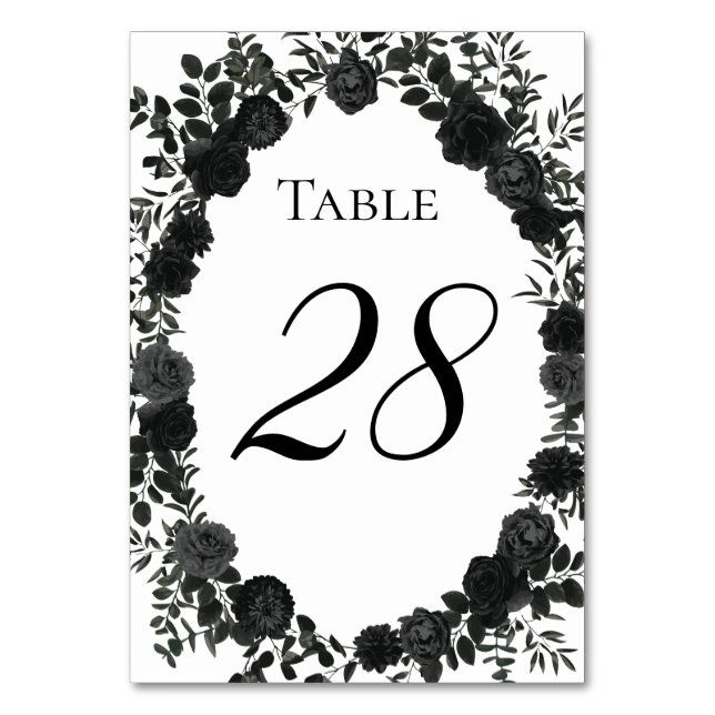 White and Black Rose Gothic Wedding Table Numbers (Front)