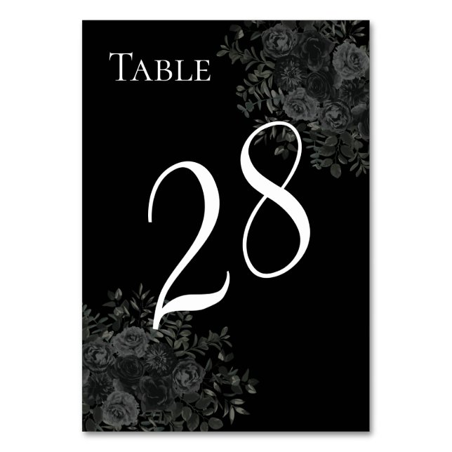 White and Black Rose Gothic Wedding Table Numbers (Front)