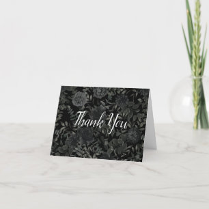 White and Black Rose Gothic Wedding Thank You Card