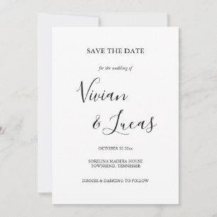 White and Black Script Wedding Save the Date