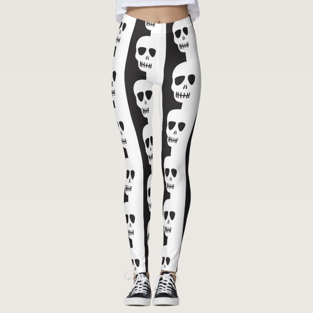 White and black Skulls pattern Leggings (Front)