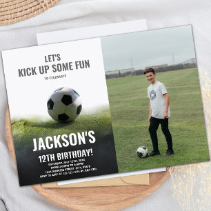 White and Black Soccer Birthday Invitation