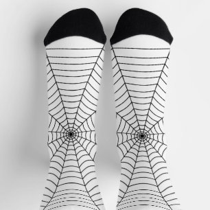 White and black spider web Halloween pattern Socks