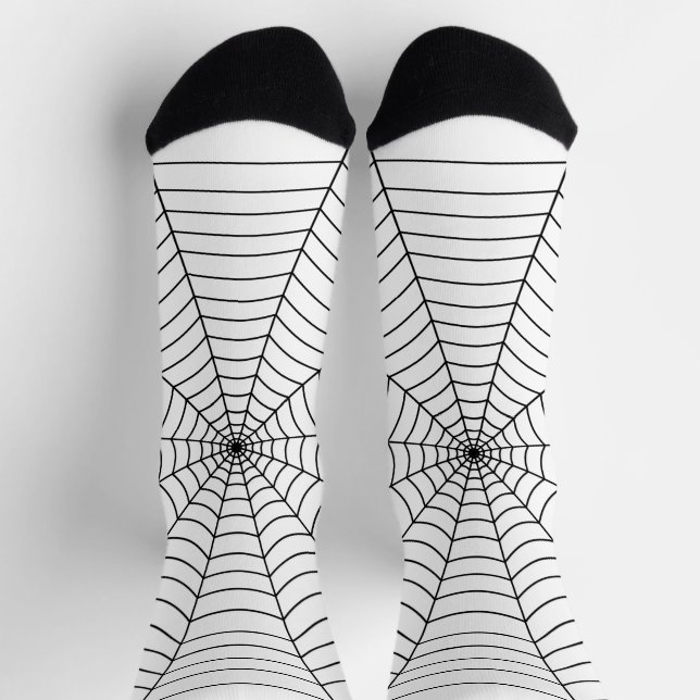 White and black spider web Halloween pattern  Socks (Top)