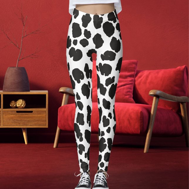 White And Black Spots Pattern Safari Leopard Print Leggings (Creator Uploaded)