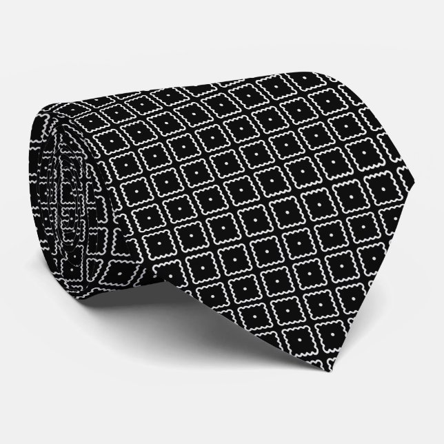 White and Black Square Dot Pattern Tie (Rolled)