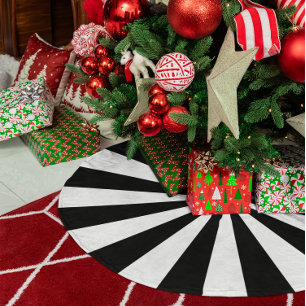 White and Black Starburst Stripes Brushed Polyester Tree Skirt