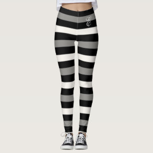 White and black stripe leggings