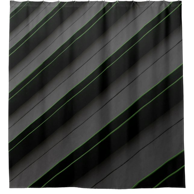 White and black stripe textile shower curtain (Front)