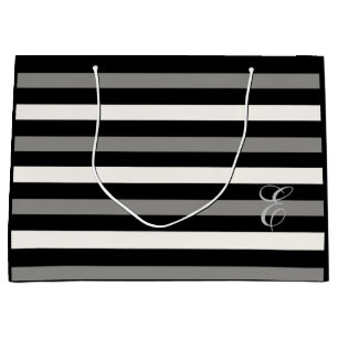 White and black stripe tote bag