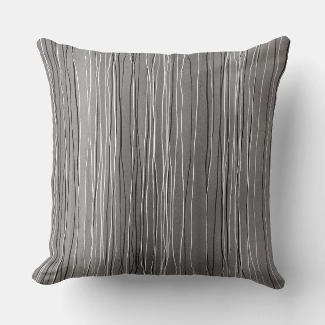 White and Black Striped Grey Watercolor Cushion (Front)