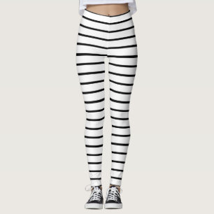 White and Black Stripes Design Leggings