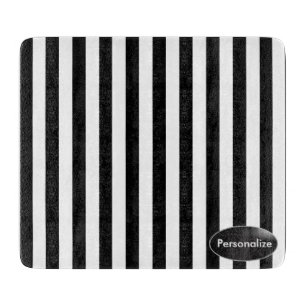 White and  Black Stripes   Personalise Cutting Board