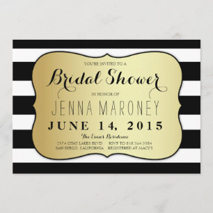 White and Black Stripes w/ Gold Foil Bridal Shower Invitation