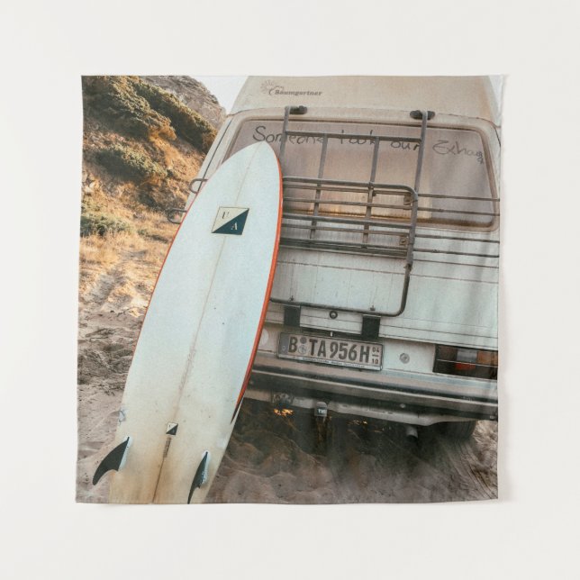 White and black surfboard tapestry (Front)