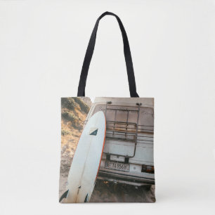 White and black surfboard tote bag