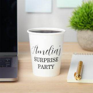 White and Black Surprise Birthday Paper Cups