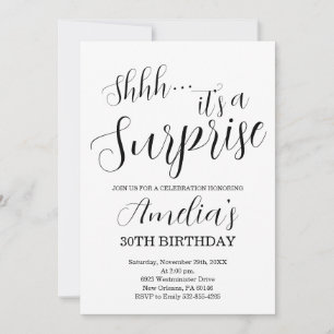 White and Black Surprise Birthday Party Invitation