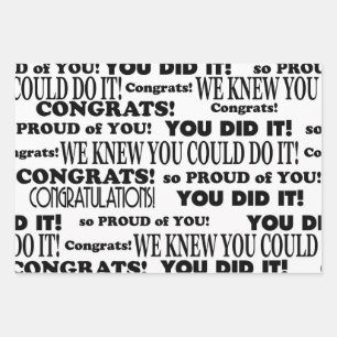 White and Black Text Grad Congrats Wrapping Paper Sheet