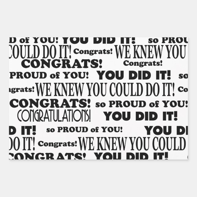 White and Black Text Grad Congrats Wrapping Paper Sheet (Front)