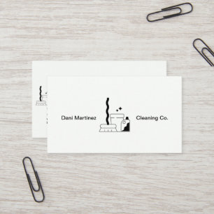 White and Black Text Simple Cleaning Services Business Card