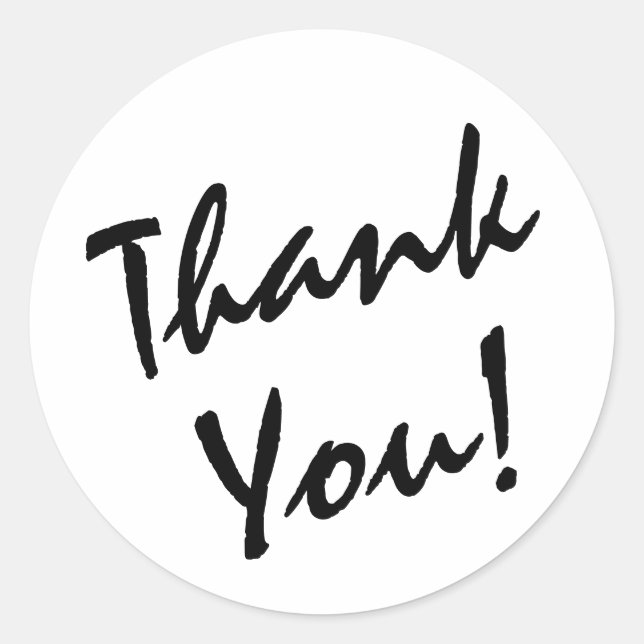 White and Black Thank You Classic Round Sticker (Front)