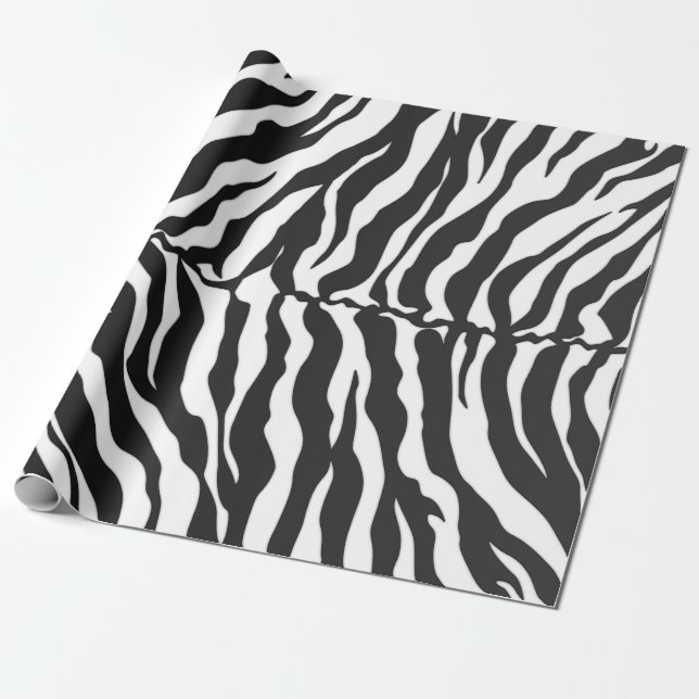 White And Black Tiger Stripes Animal Print Wrapping Paper (Unrolled)