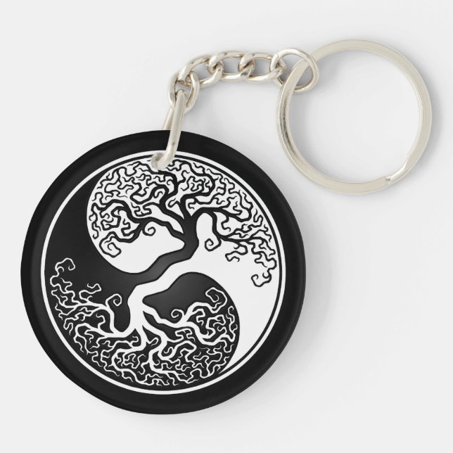 White and Black Tree of Life Yin Yang Key Ring (Back)
