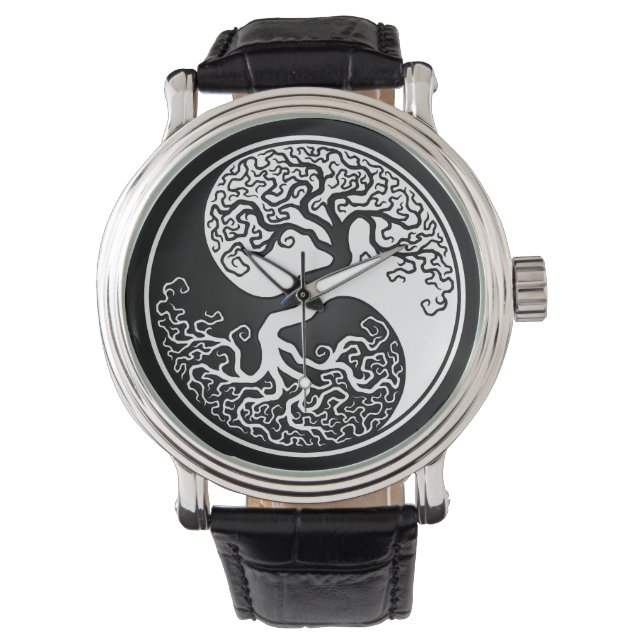 White and Black Tree of Life Yin Yang Watch (Front)