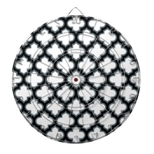 White and Black Trellis, Lattice, Quatrefoil Dartboard