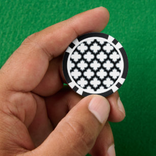 White and Black Trellis, Lattice, Quatrefoil Poker Chips