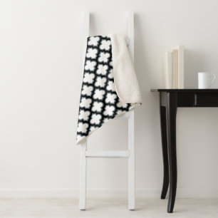 White and Black Trellis, Lattice, Quatrefoil Sherpa Blanket