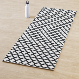 White and Black Trellis, Lattice, Quatrefoil Yoga Mat