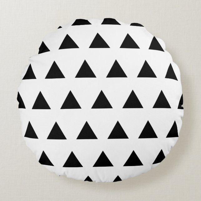 White and Black Triangles Round Cushion (Front)