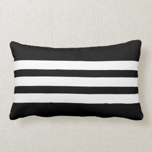 White and Black Triple Stripe Lumbar Pillow