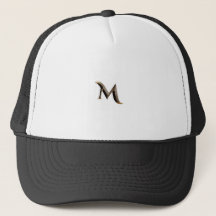 White and Black Trucker Hat with "M" Monogram Cap