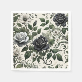 White and black vinage roses napkin