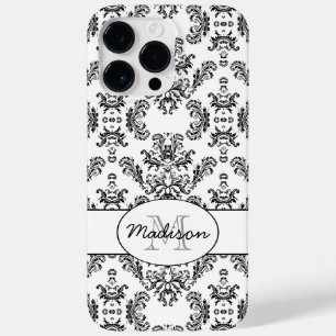 White and Black vintage damask pattern Monogram Case-Mate iPhone 14 Pro Max Case