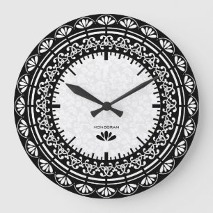 White And Black Vintage Floral Design Large Clock