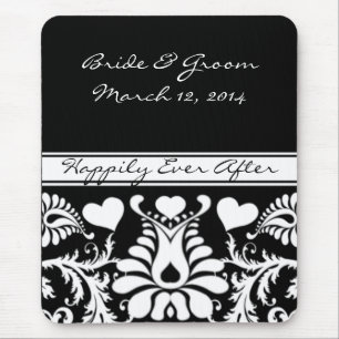 White and Black Vintage Floral Wedding MousePad
