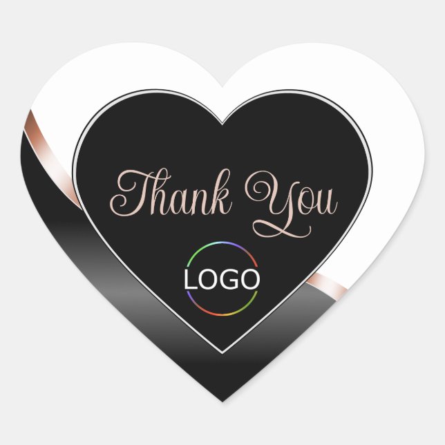 White and Black Wavy Rose Gold with Logo Thank You Heart Sticker (Front)