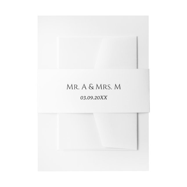 White and Black Wedding Names and Date Belly Band Invitation Belly Band (Front Example)
