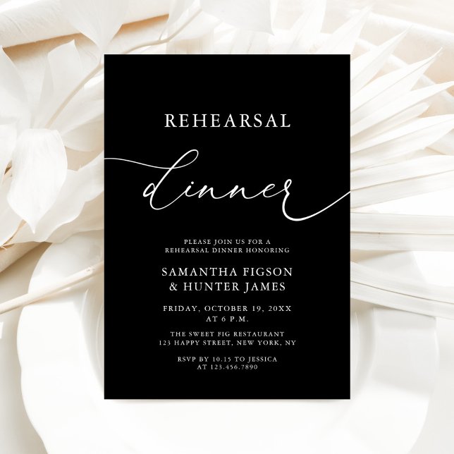 White and Black Wedding Rehearsal Dinner Invitation (Creator Uploaded)