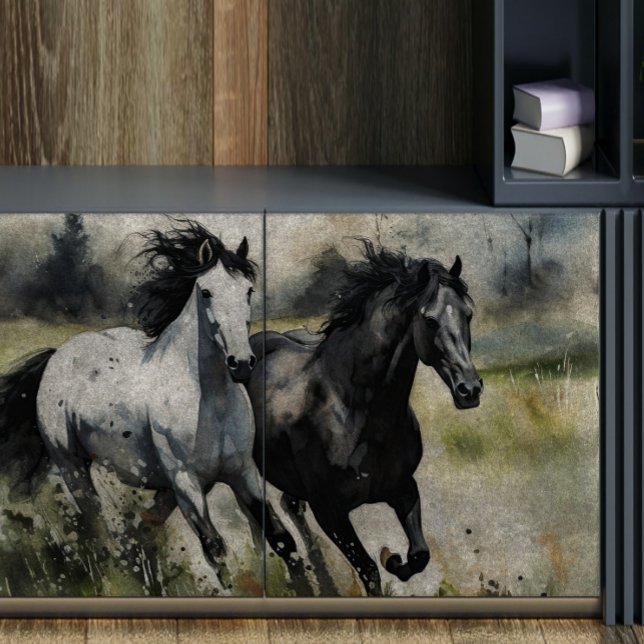 White and Black Wild Horses Decoupage Tissue Paper (Creator Uploaded)