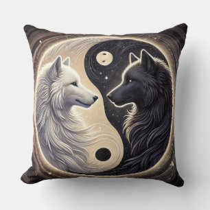 White and Black Wolves Representing Yin and Yang Cushion