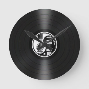 White and Black Yin Yang Guitars Vinyl Graphic Round Clock