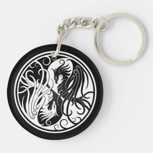 White and Black Yin Yang Phoenix Key Ring