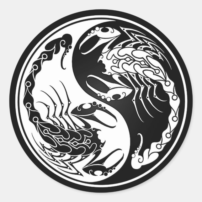 White and Black Yin Yang Scorpions Classic Round Sticker (Front)
